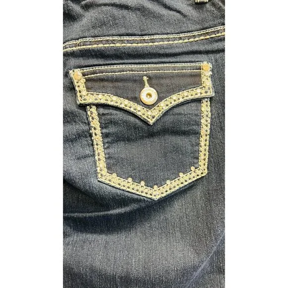 Revolt Denim Womens Jeans Pants 22W Clear Rhinestones Pockets Dark Wash - Picture 4 of 5